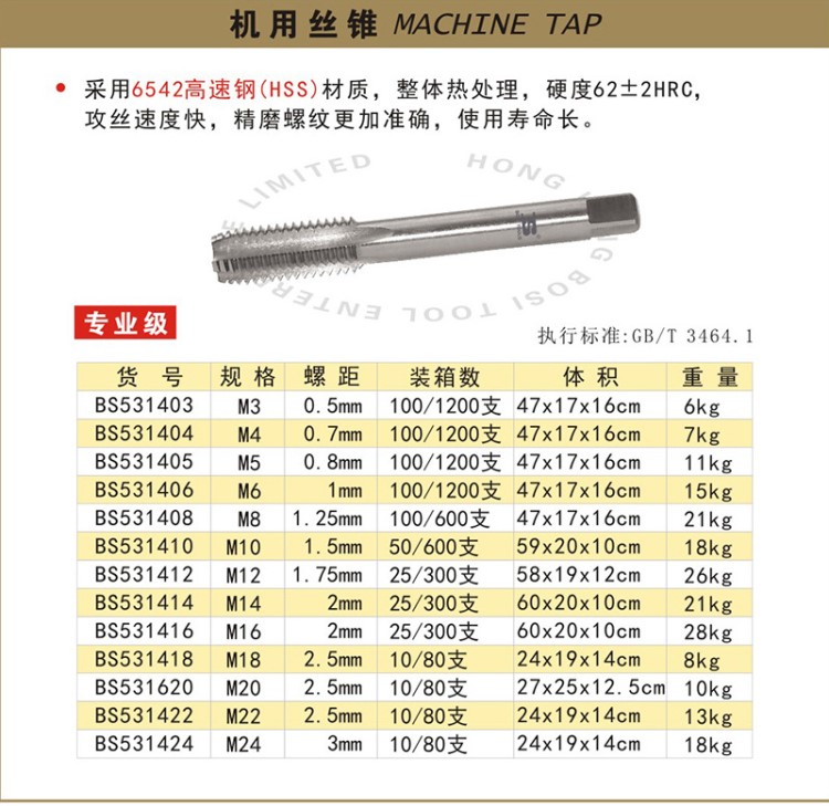 波斯工具級機用絲錐 6542高速鋼螺旋絲錐 標(biāo)準(zhǔn)牙直槽精磨絲錐