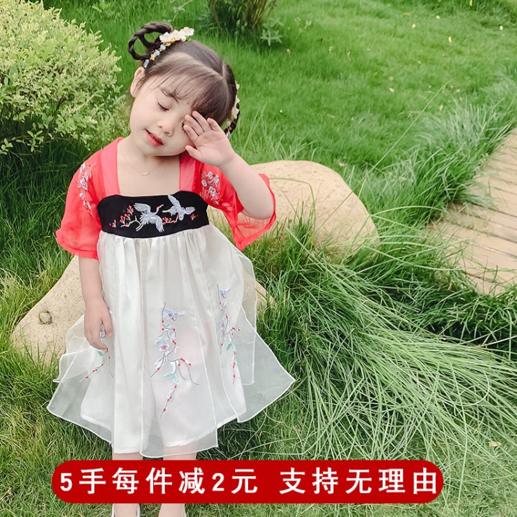 女童夏裝漢服連衣裙2019新款兒童中國風(fēng)古裝公主裙寶寶洋氣唐裝