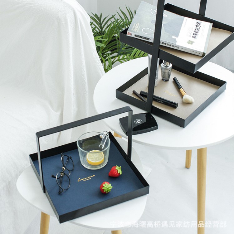 遇見化妝品收納鐵藝多層收納架衛(wèi)生間收納盤北歐風(fēng)格雜物盤置物盤