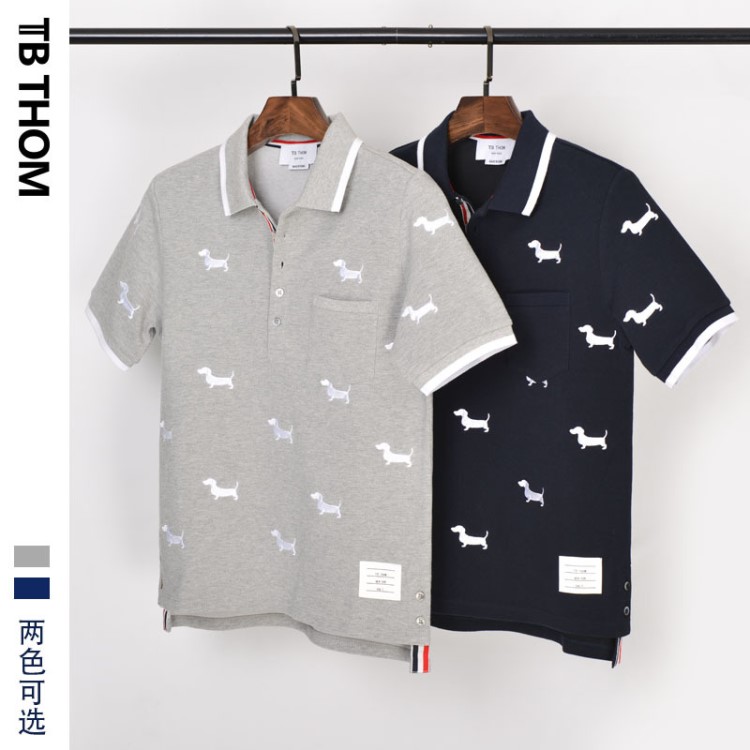 tb thom2018夏季新款小狗刺繡翻領(lǐng)短袖POLO男式保羅衫過年定制版