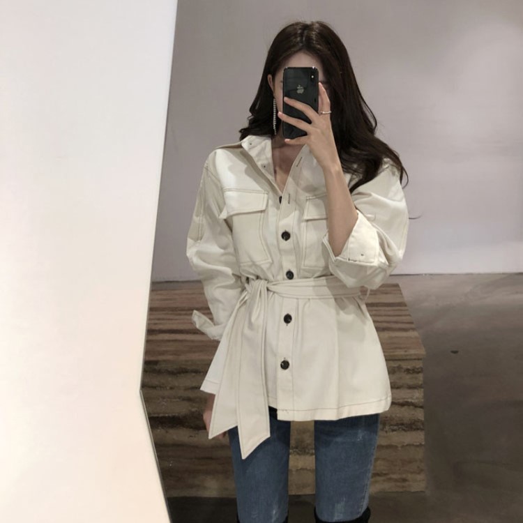 韓國chic秋季新款 帥氣工裝夾克收腰修身顯瘦牛仔短外套女