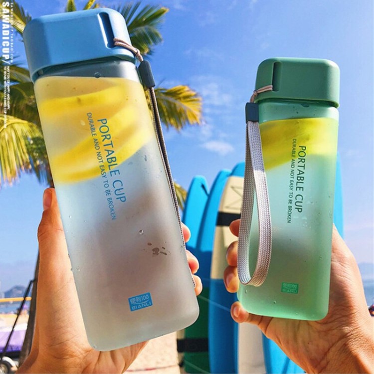 簡約水杯方形杯便攜耐摔隨手杯塑料個性杯子學生磨砂防漏帶蓋創意