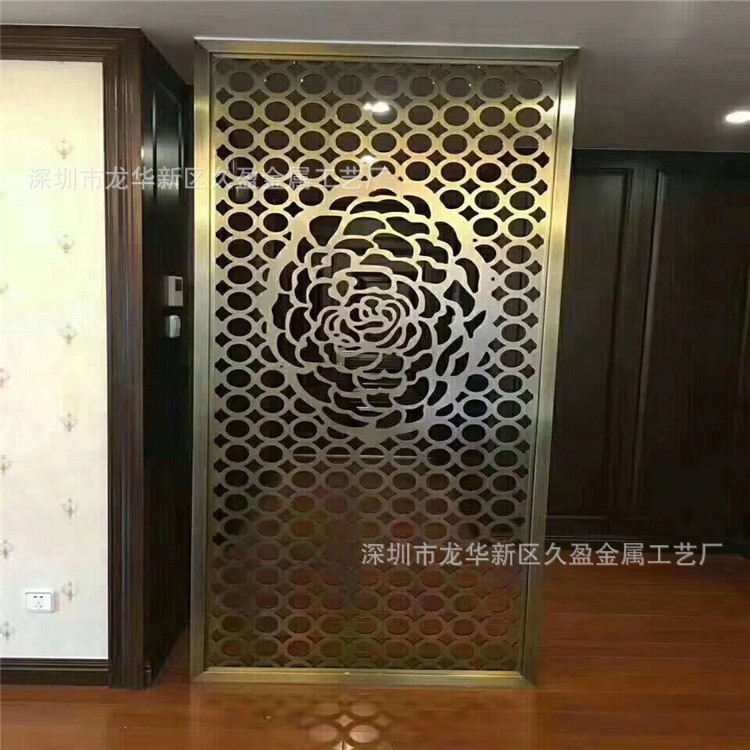 佛山廠家直銷 鋁板雕刻鈦金拉絲屏風(fēng) 不銹鋼金屬花格鏤空 銅裝飾