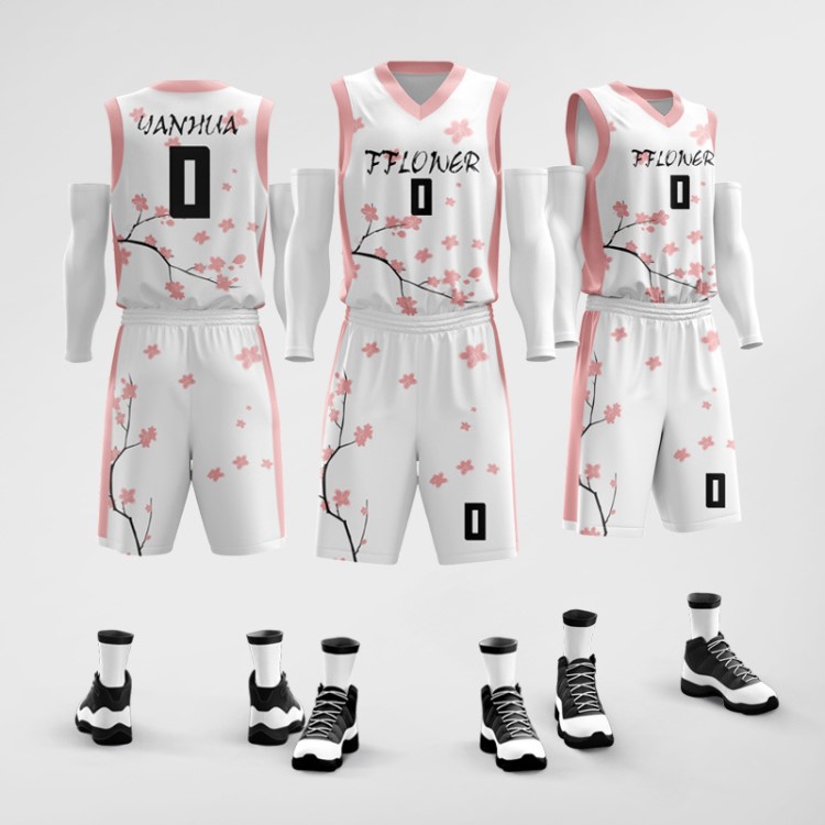 櫻花籃球服套裝男童定制小學生運動個性印字球衣女小孩演出訓練服
