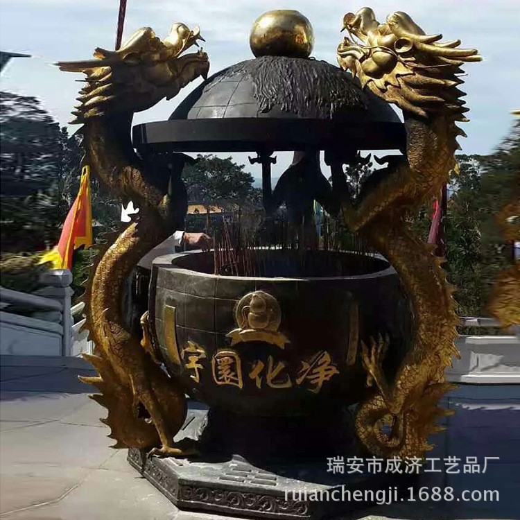 可加工定制平口圓形香爐 寺廟祠堂用佛教銅圓形香爐