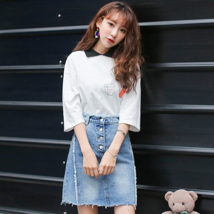 2018夏装新款韩版毛须边牛仔高腰百搭牛仔短裙女包臀半身裙