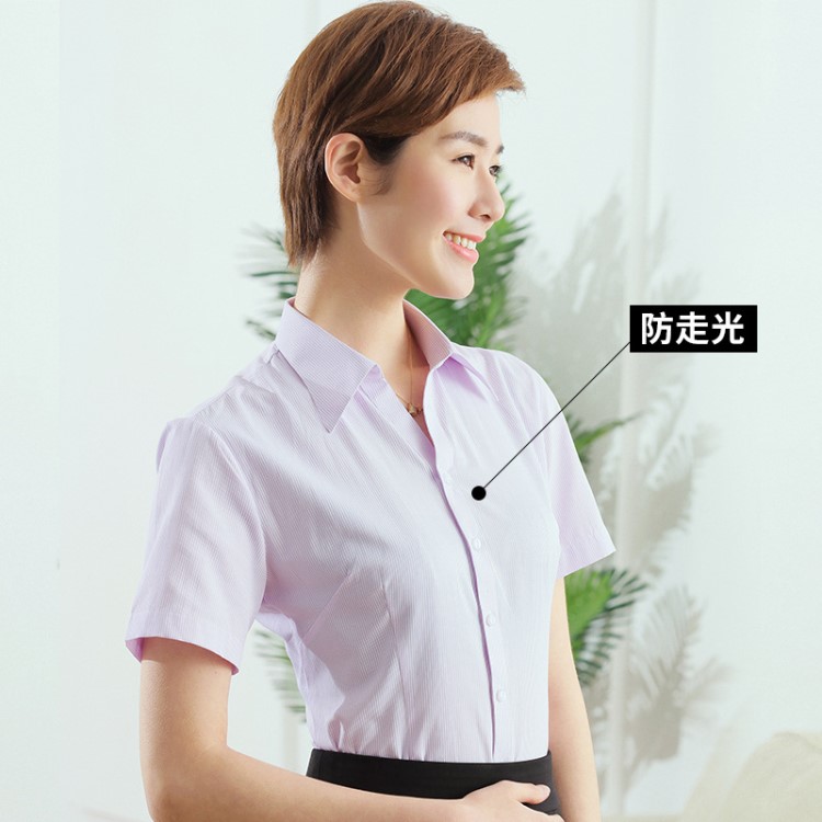 女款短袖v領(lǐng)襯衫夏季新品定制logo現(xiàn)貨短袖