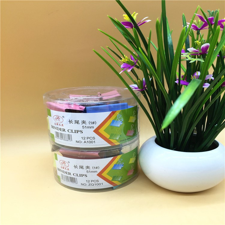 彩色桶裝長尾夾 票夾 票據(jù)燕尾夾 反尾夾 辦公用品 51MM1號12個裝