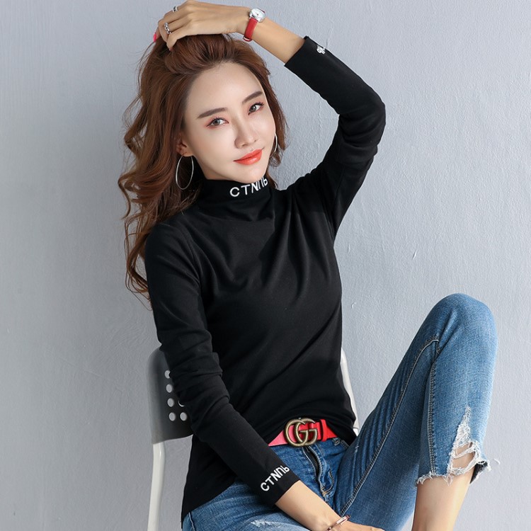2019早秋打底衫韓版潮流時尚修身百搭款磨毛加厚款長袖女打底上衣