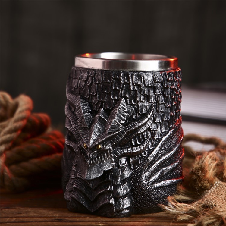 創(chuàng)意辦公室不銹鋼雙層飲水杯跨境熱賣3D復(fù)古龍頭杯樹脂工藝品批發(fā)