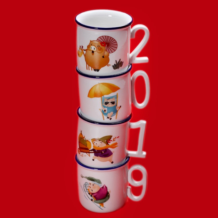 豬年禮品懷舊仿搪瓷杯復(fù)古陶瓷茶具廣告定制LOGO創(chuàng)意開業(yè)套裝