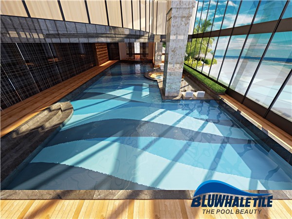 藍鯨泳池拼花設計定制 熱熔水晶玻璃馬賽克拼圖 別墅泳池水系工程