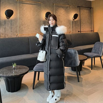 大毛領羽絨棉服女中長款2019冬季新款韓版學生過膝加厚棉襖外套潮
