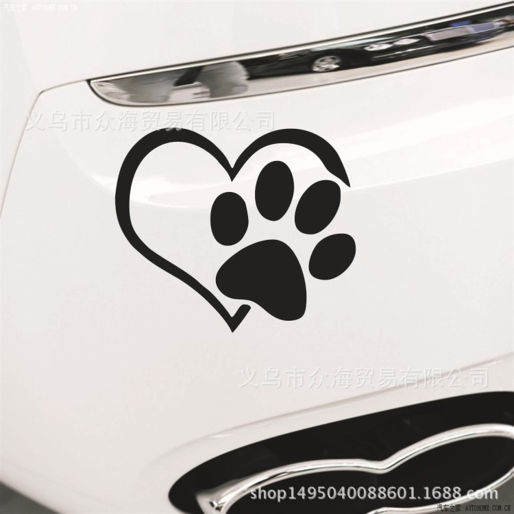 C068外貿(mào)新款Heart Paw 車貼 反光愛心腳印汽車貼狗狗腳印