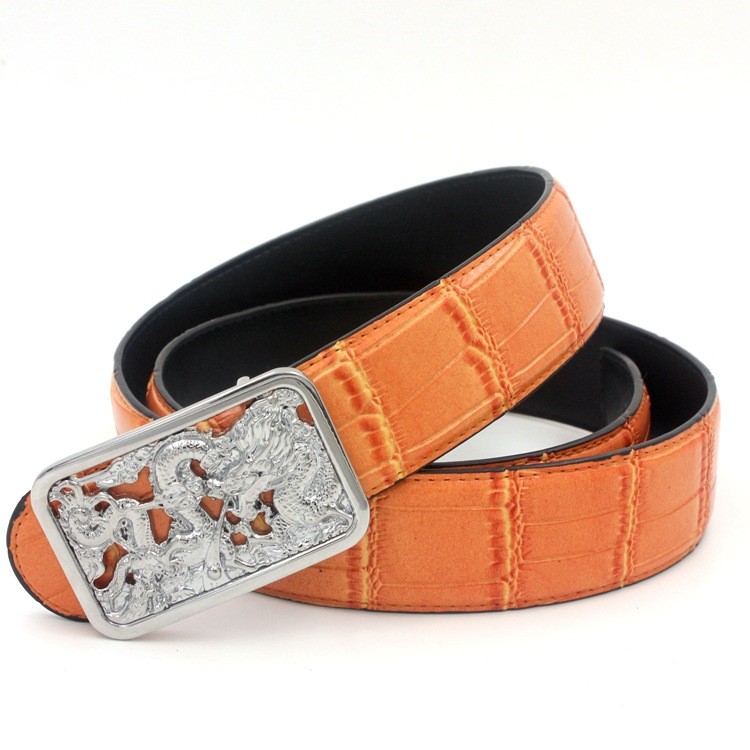 男士皮帶男真皮平滑扣韓版潮牛皮青年少年學(xué)生休閑褲神龍戲水圖