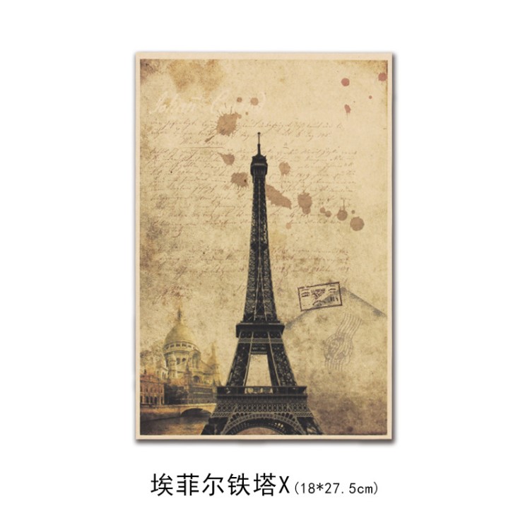 【A0749】埃菲爾鐵塔X復古牛皮紙海報室內咖啡館裝飾畫