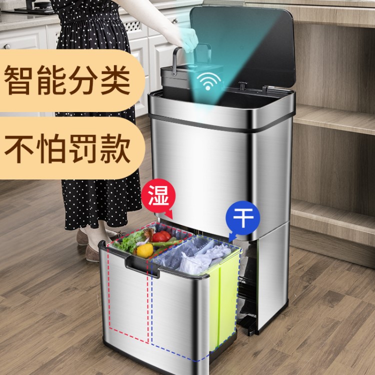 不銹鋼垃圾桶 感應(yīng)垃圾桶 干濕分類垃圾桶 智能垃圾桶 家務(wù)清潔