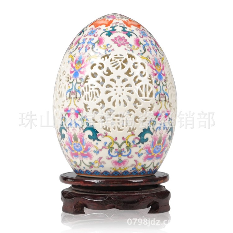 陶瓷工藝品擺件 粉彩薄胎鏤空陶瓷燈罩現(xiàn)代家居室內(nèi)裝飾品擺設