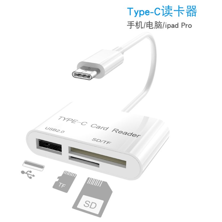 TYPE-C 帶線OTG讀卡器 SD TF內(nèi)存卡擴(kuò)展 USB樂(lè)視手機(jī)通用讀卡器