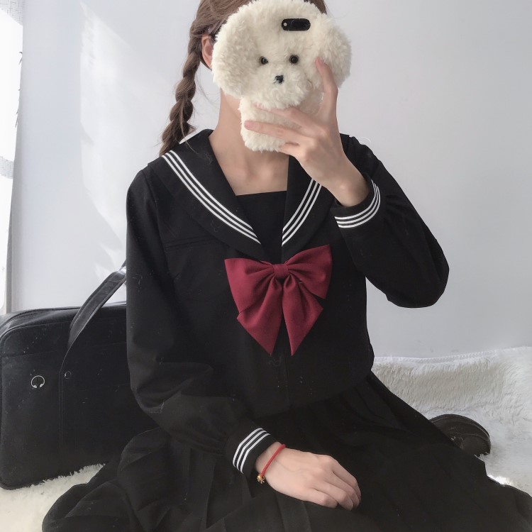 日本正統(tǒng)JK制服裙女中間服正版黑三本基礎(chǔ)款學(xué)院風(fēng)套裝秋冬水手服