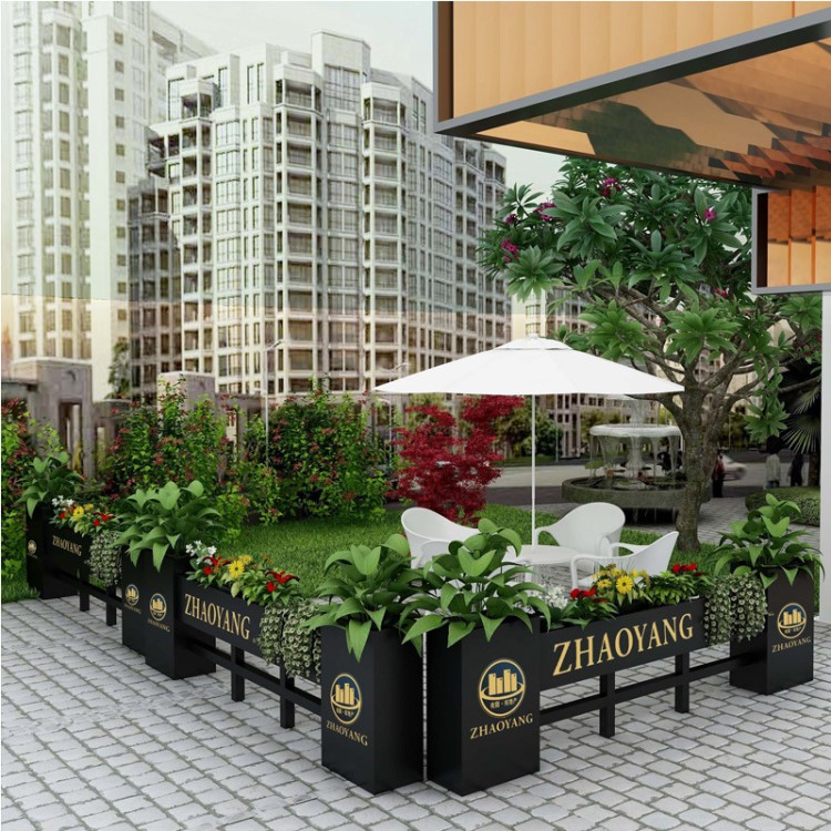 戶外咖啡廳休閑鐵藝圍欄柵欄花箱 大型餐廳花壇隔斷式裝飾花槽