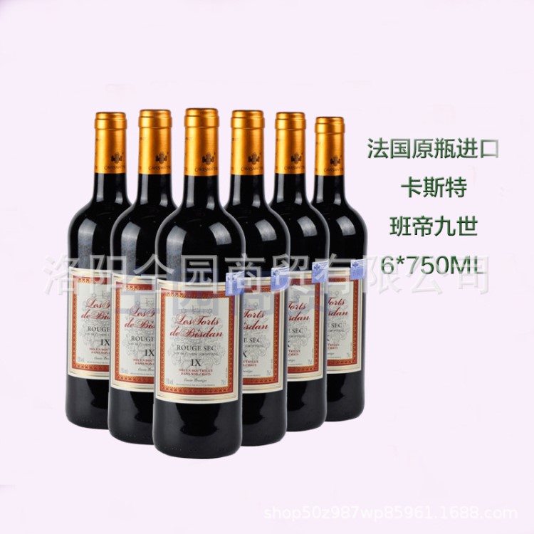 紅酒法國(guó)原瓶卡斯特班帝九世瓶裝葡萄酒整箱6*750ml