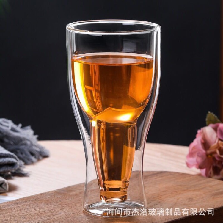 廠家批發(fā)雙層玻璃啤酒杯加厚耐高溫隔熱雙層咖啡杯果汁杯