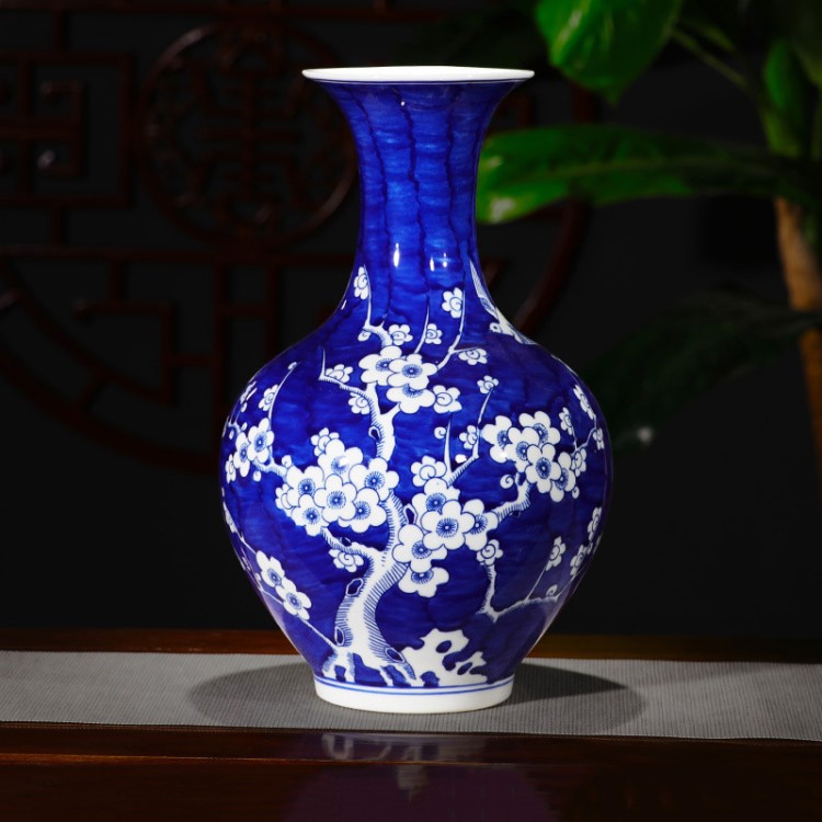 景德鎮(zhèn)陶瓷器花瓶擺件客廳插花藍(lán)色瓷瓶子中式家居酒柜裝飾品擺設(shè)