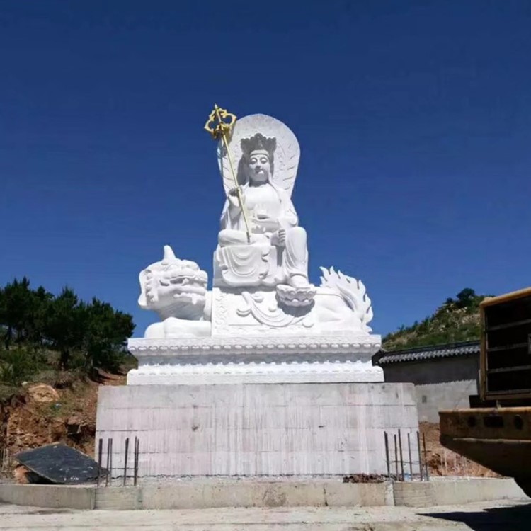 石雕三面觀音 大型漢白玉石材觀音雕塑 寺廟四面佛像雕刻