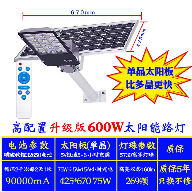 太陽能燈戶外防水庭院燈 家用超亮900W新農(nóng)村照明路燈天黑自動亮