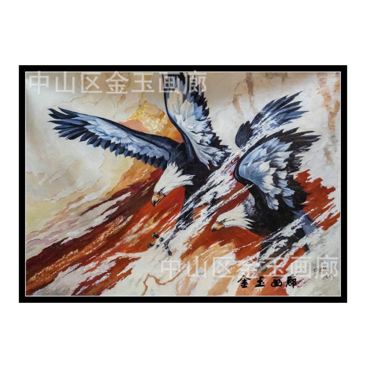 朝鮮畫家水墨畫室內掛畫辦公室會議室鷹墻壁畫 雪松 80×117cm