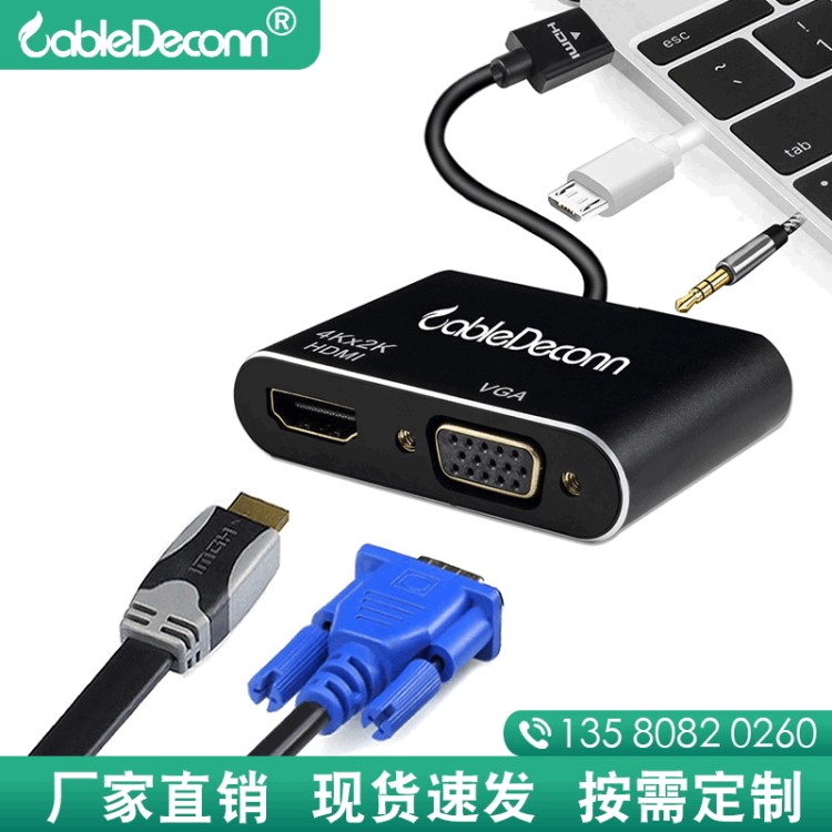 筆記本電腦HDMI轉(zhuǎn)HDMI/VGA二合一轉(zhuǎn)換器 電腦接電視投影儀連接線