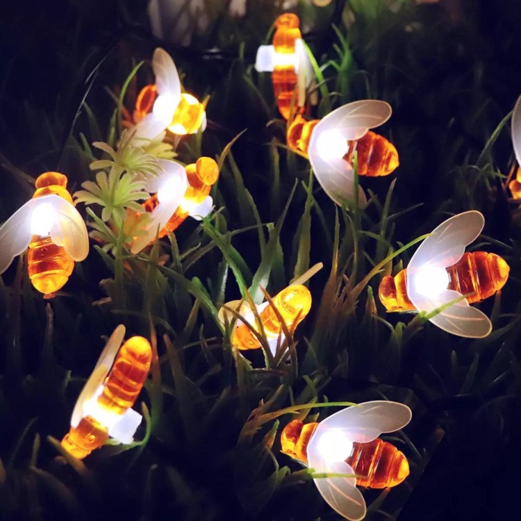 太陽能蜜蜂燈串戶外防水造型燈LED裝飾彩燈花園景觀圣誕節(jié)日燈串