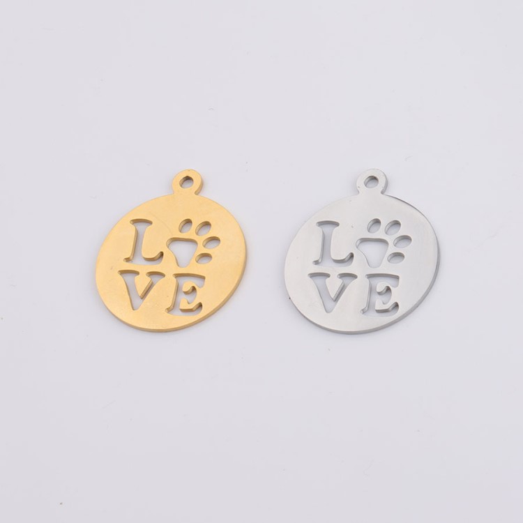 雙面鏡面 精拋光 鈦鋼 鏤空 LOVE 狗爪腳印字母吊墜 DIY飾品配件