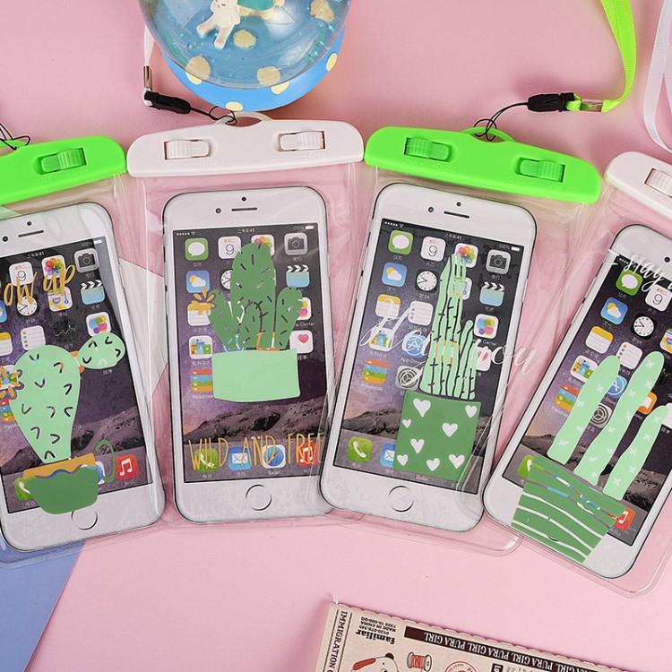 火烈鳥卡通手機防水袋透明蘋果8/7plus掛脖iPhoneX觸屏6s浮潛水套