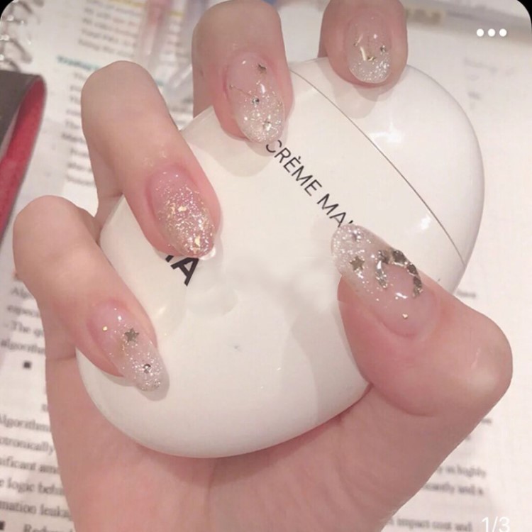 可拆卸美甲甲片 假指甲貼 美甲成品 透明銀閃星月穿戴新娘款甲片