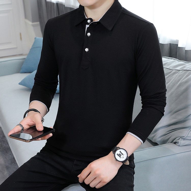 2019秋季新款上衣服男裝長袖T恤學生韓版潮流打底衫翻領H98