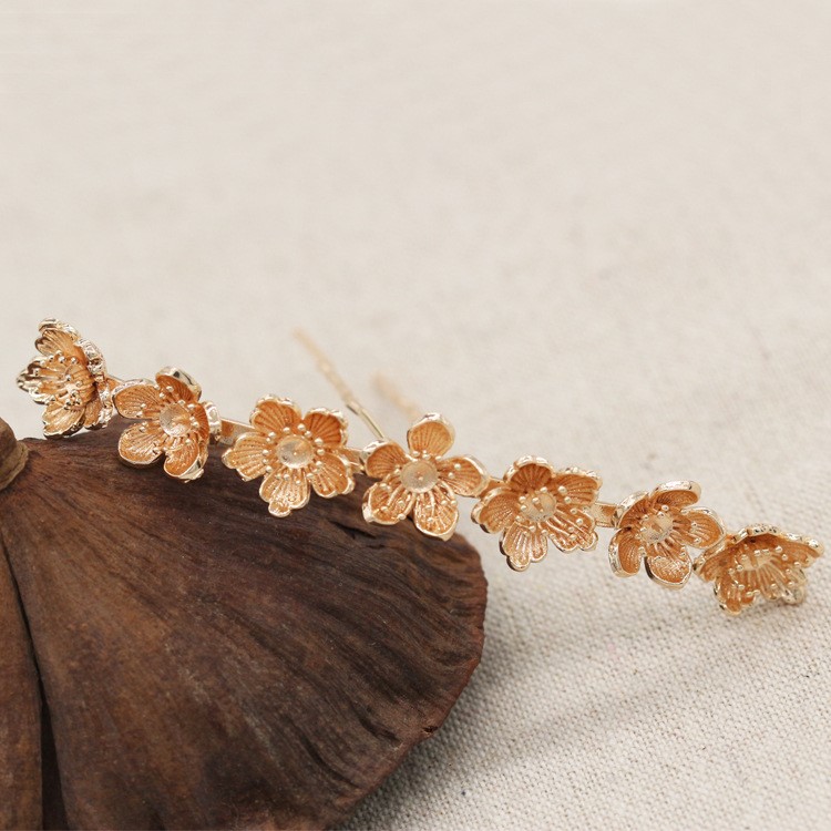 diy飾品配件鑄銅七連花朵發(fā)簪 diy古風(fēng)發(fā)飾新娘頭飾材料配件