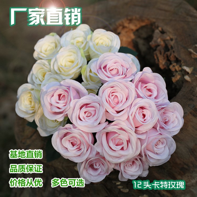 廠家批發(fā) 新款仿真花束 婚慶假花 把束玫瑰家居裝飾 玫瑰仿真花