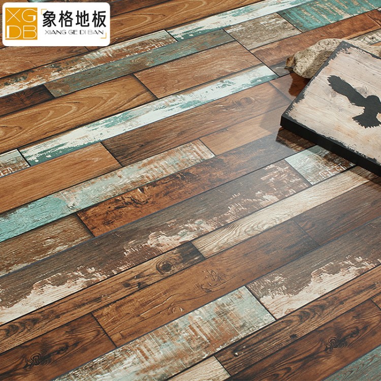 象格 廠家直銷強化復合地板個性彩色做舊仿古地板酒吧餐廳背景墻
