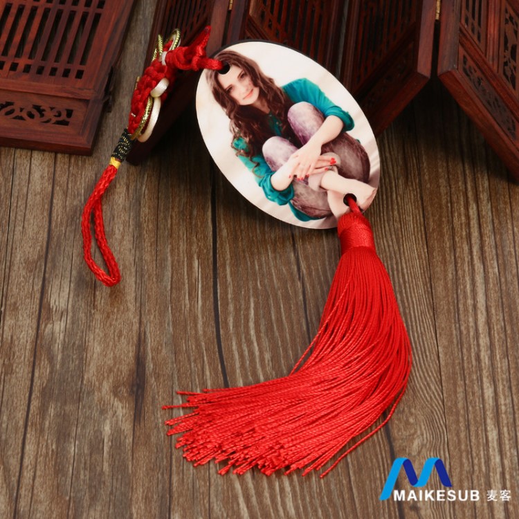 時尚個性熱轉(zhuǎn)印印刷鑰匙配飾 可定制中國結(jié)流蘇掛件創(chuàng)意小禮品
