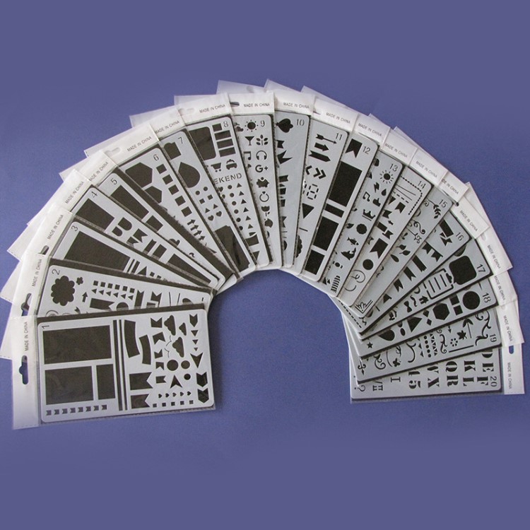 20套裝亞馬遜手賬繪畫模板 記賬DIY手工鏤空版 主題繪圖花邊尺