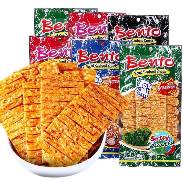 包郵 泰國 bento拌多樂超味魷魚片20g辣味手撕即食魷魚干特產(chǎn)