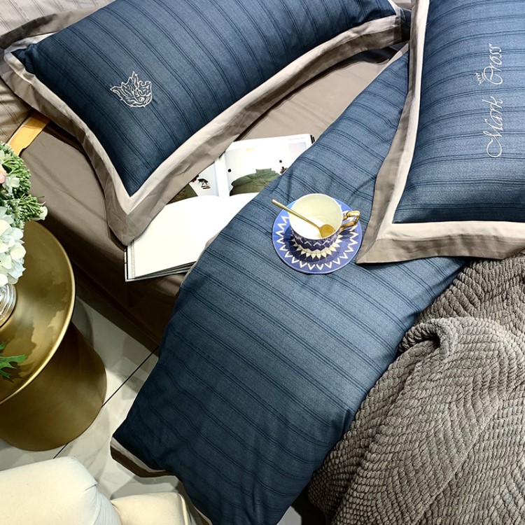 條紋簡約酒店100s全棉磨毛四件套棉北歐式輕奢白領床品批發