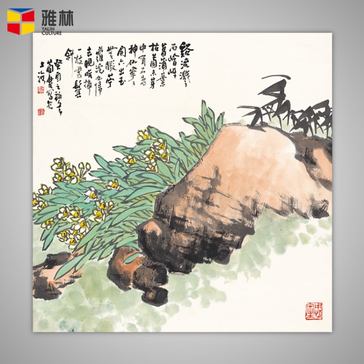 酒店配畫裝裱復(fù)制書畫禮品仿真字畫名家-曹簡(jiǎn)樓-水仙-字畫批發(fā)