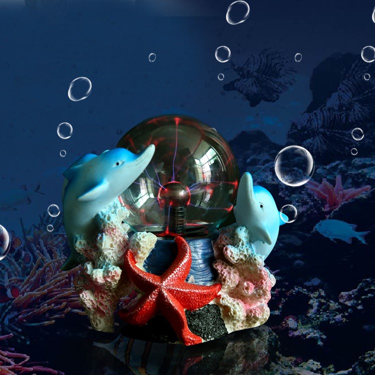爆款樹脂工藝品 創(chuàng)意時尚水晶發(fā)光海豚魔燈 批發(fā)兩用靜電離子球