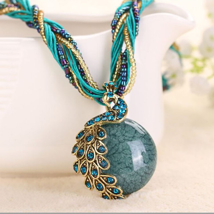 歐美外貿(mào)爆款波西米亞民族風(fēng)孔雀項(xiàng)鏈 速賣通wish爆款毛衣鏈批發(fā)