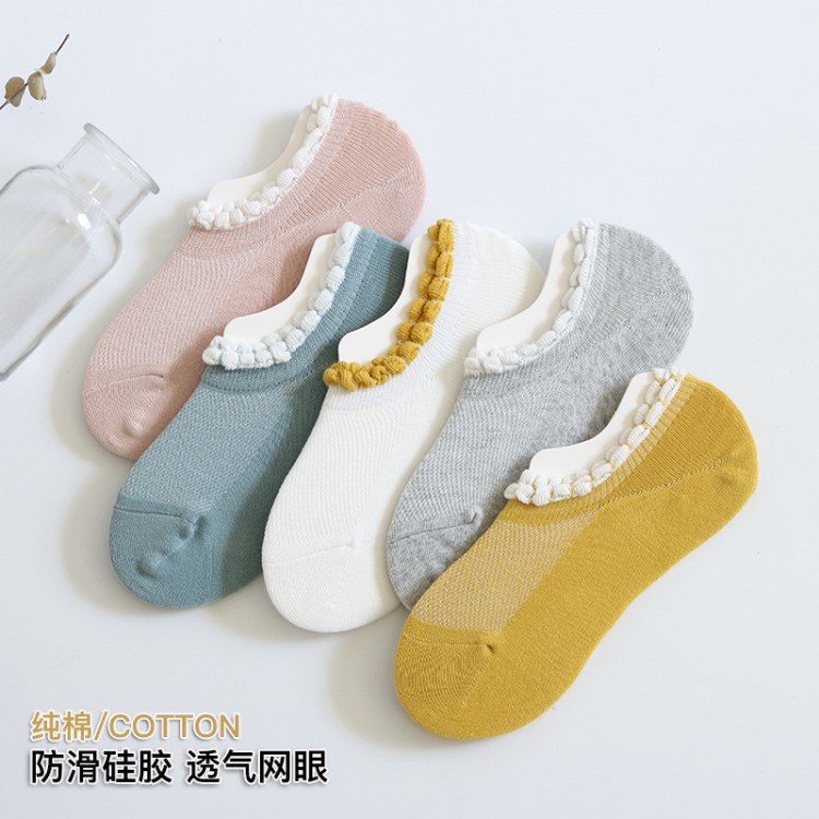 2018新款襪子女夏季棉網(wǎng)眼泡泡花邊韓國可愛淺口隱形船襪女批發(fā)