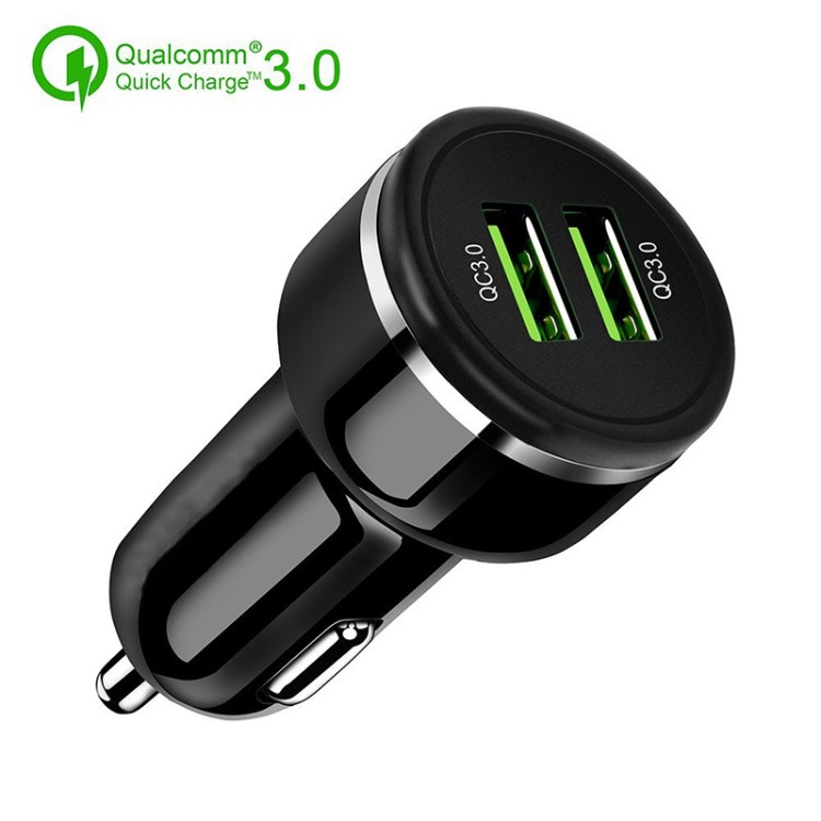 車載手機(jī)充電器 雙usb qc 3.0 車充 qc3 0快充車充 光環(huán)車充