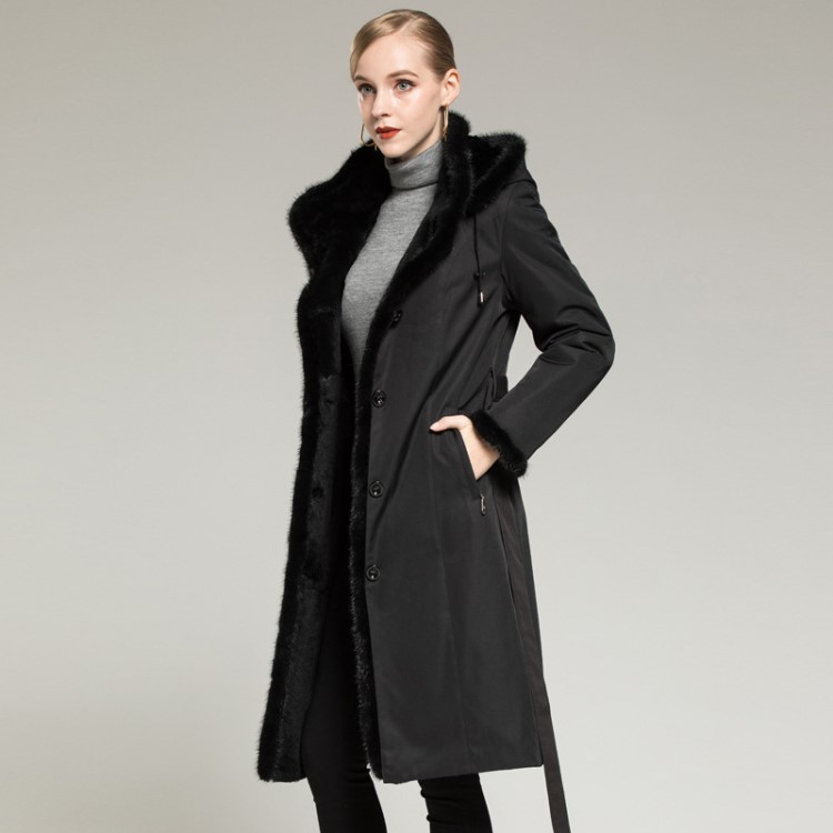 2018新款尼克服女獭兔全内胆中长款派克大衣女连帽皮草外套女冬装